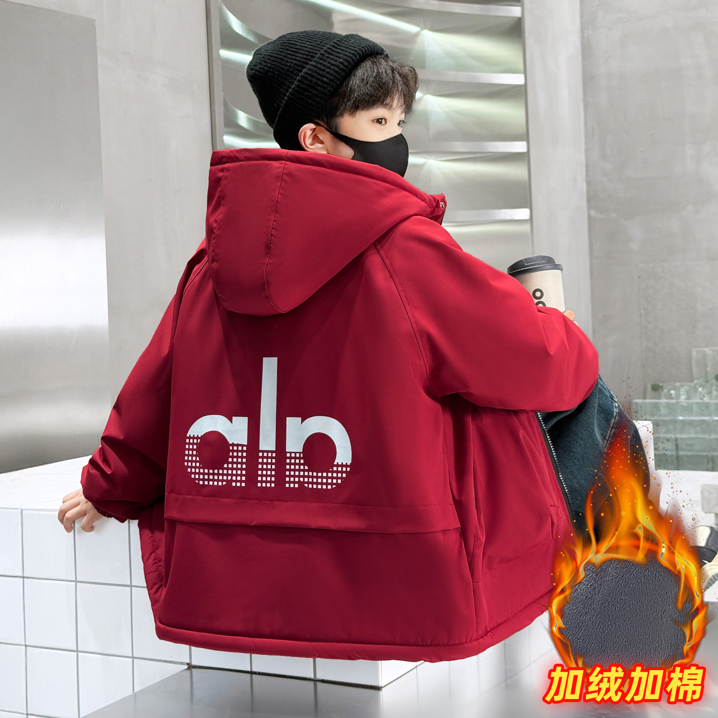 男童秋冬加绒派克服2025新款