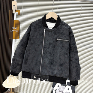 中大童夹棉加厚男孩冬季 冬装 衣服潮 男童皮衣外套秋冬2025新款 童装