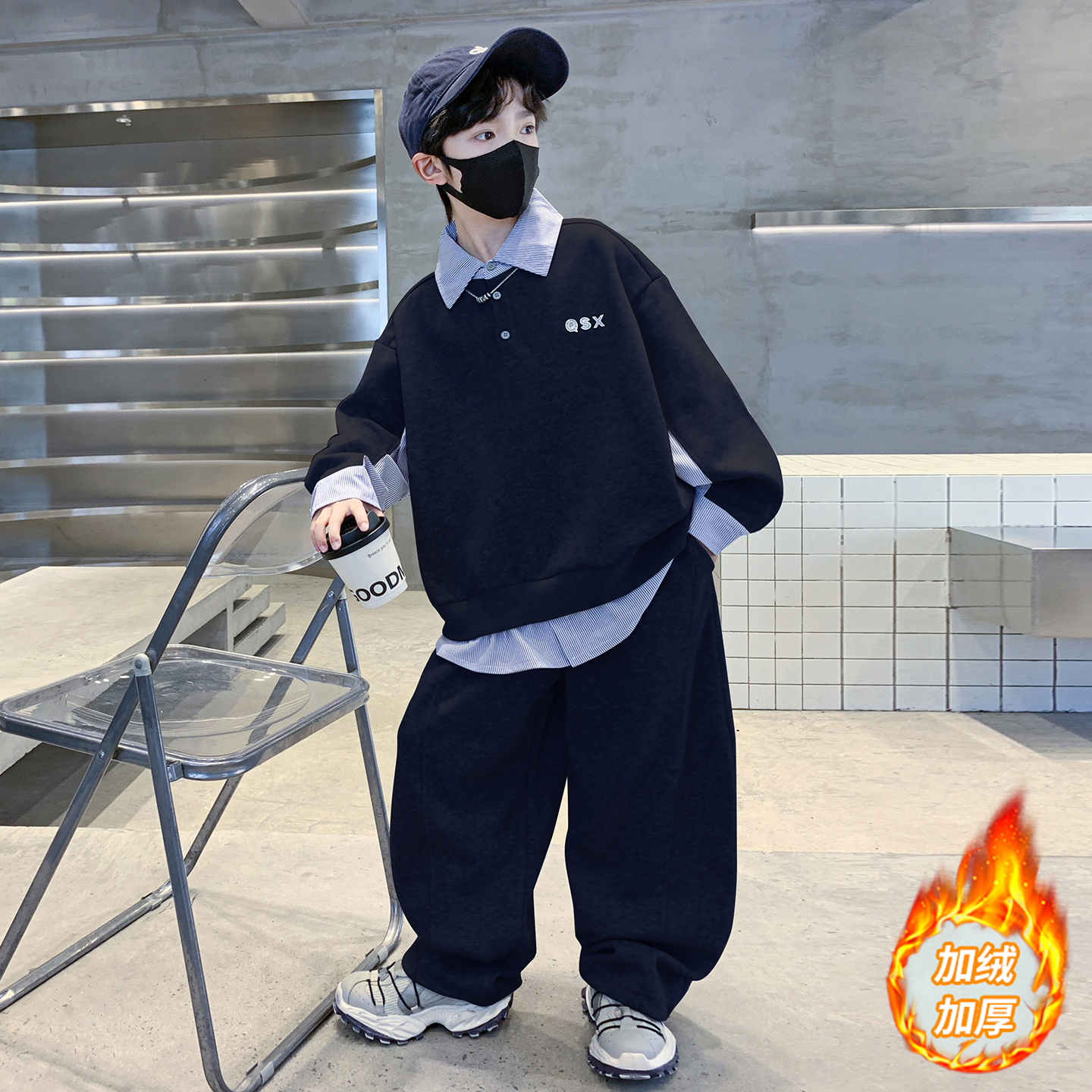 男童秋冬加绒卫衣2025新款