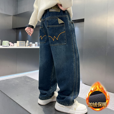 男童秋冬加绒牛仔裤2025新款