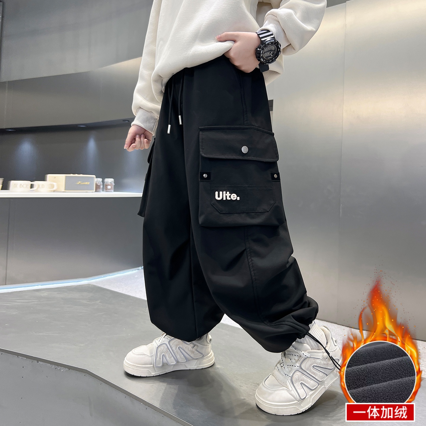 男童秋冬加绒工装裤2025新款