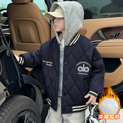 男童秋冬夹棉棒球服2025新款