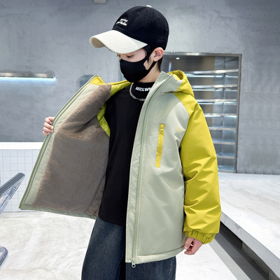 男童秋冬加绒派克服2025新款