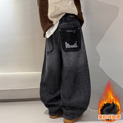 男童秋冬加绒牛仔裤2025新款