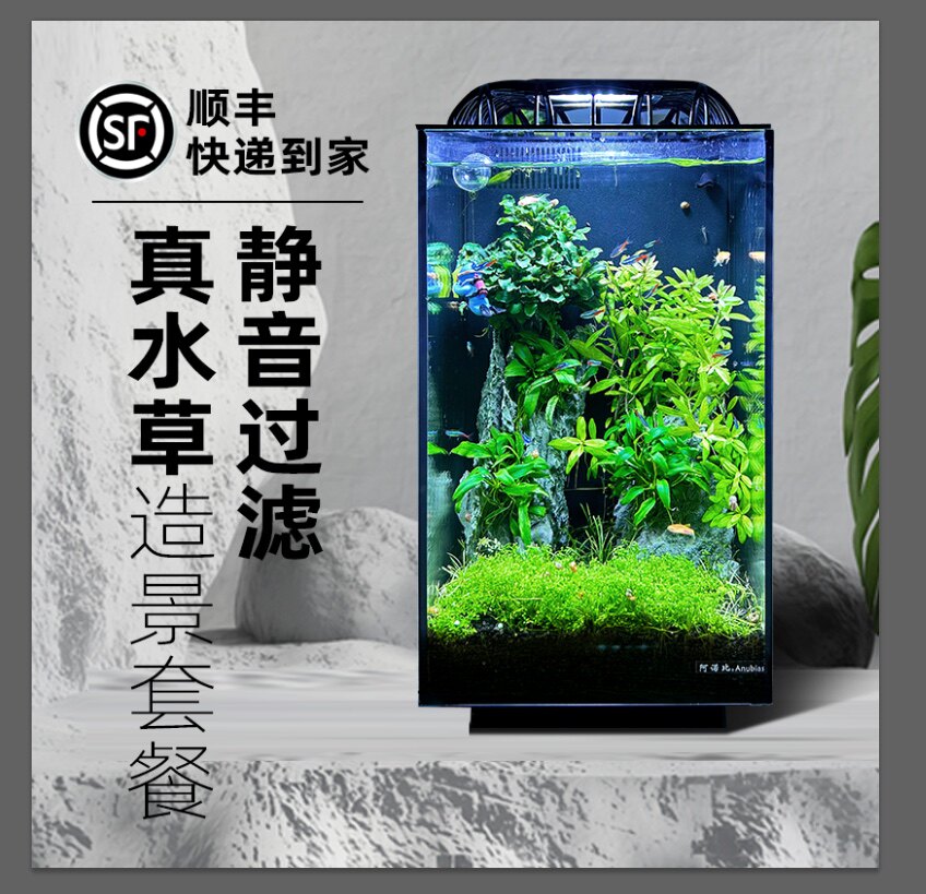 阿诺比新款超白玻璃静音背过滤创意生态真水草桌面小鱼缸水族箱