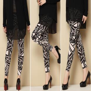 女夏薄款 小脚裤 外穿时尚 子女妈妈高腰中老年七分裤 印花裤 打底裤