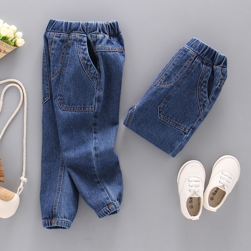 男童牛仔裤春秋洋气3岁宽松束脚4宝宝秋装长裤5纯色6小童裤子8潮