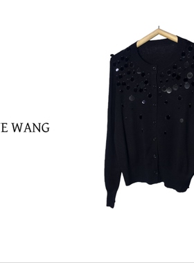 REINEWANG 春季新款立体亮片千金风长袖开衫针织衫