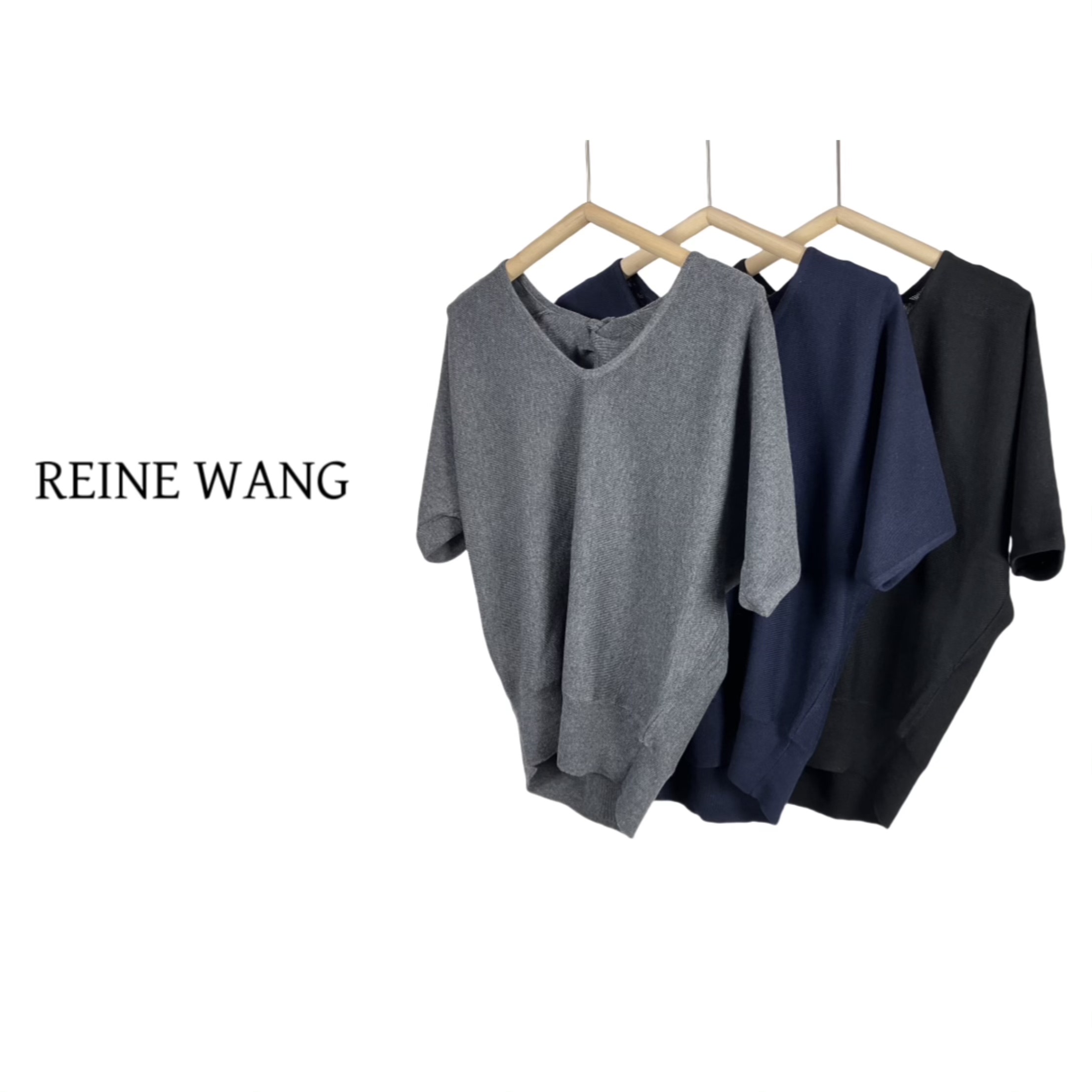 REINEWANG  2025秋款 蝙蝠袖V领针织衫 露背调性设计显瘦上衣