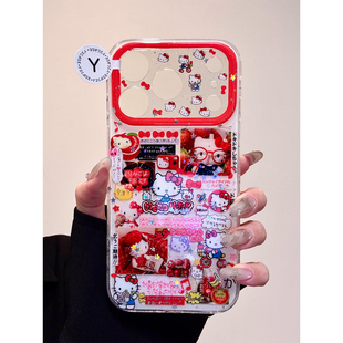 ins古早可爱草莓Kitty猫插画适用iPhone17promax手机壳硬苹果17新款16pro全包14防摔15pm女款17pro独特超好看