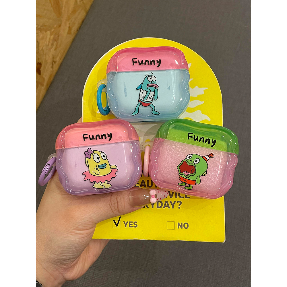 搞怪抽象比奇堡路人鱼适用苹果无线蓝牙AirPodsPro耳机壳AirPods4代女AirPods1/2硅胶3代防摔Pro2代新款pro3