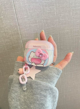 趣味软萌可爱戳嘴巴Kitty猫适用苹果无线蓝牙AirPodsPro三代耳机壳AirPods4代软1/2代硅胶3代防摔套Pro3女款