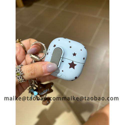 ins婴儿蓝韩系涂鸦星星适用华为freeclip2代耳机壳锁扣自动弹盖蓝牙freebudsPro5/7i防摔套clip耳夹二代苹果5