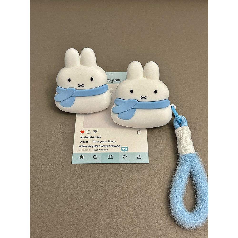 少女心软萌可爱卡通围巾米菲兔适用苹果无线蓝牙AirPodsPro耳机壳4代软AirPods1/2硅胶AirPods3保护套Pro2代
