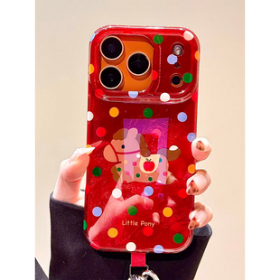 韩系彩色波点可爱小马驹适用iPhone17promax手机壳双层苹果17新款16pro全包14防摔15pm女款17pro独特13超好看