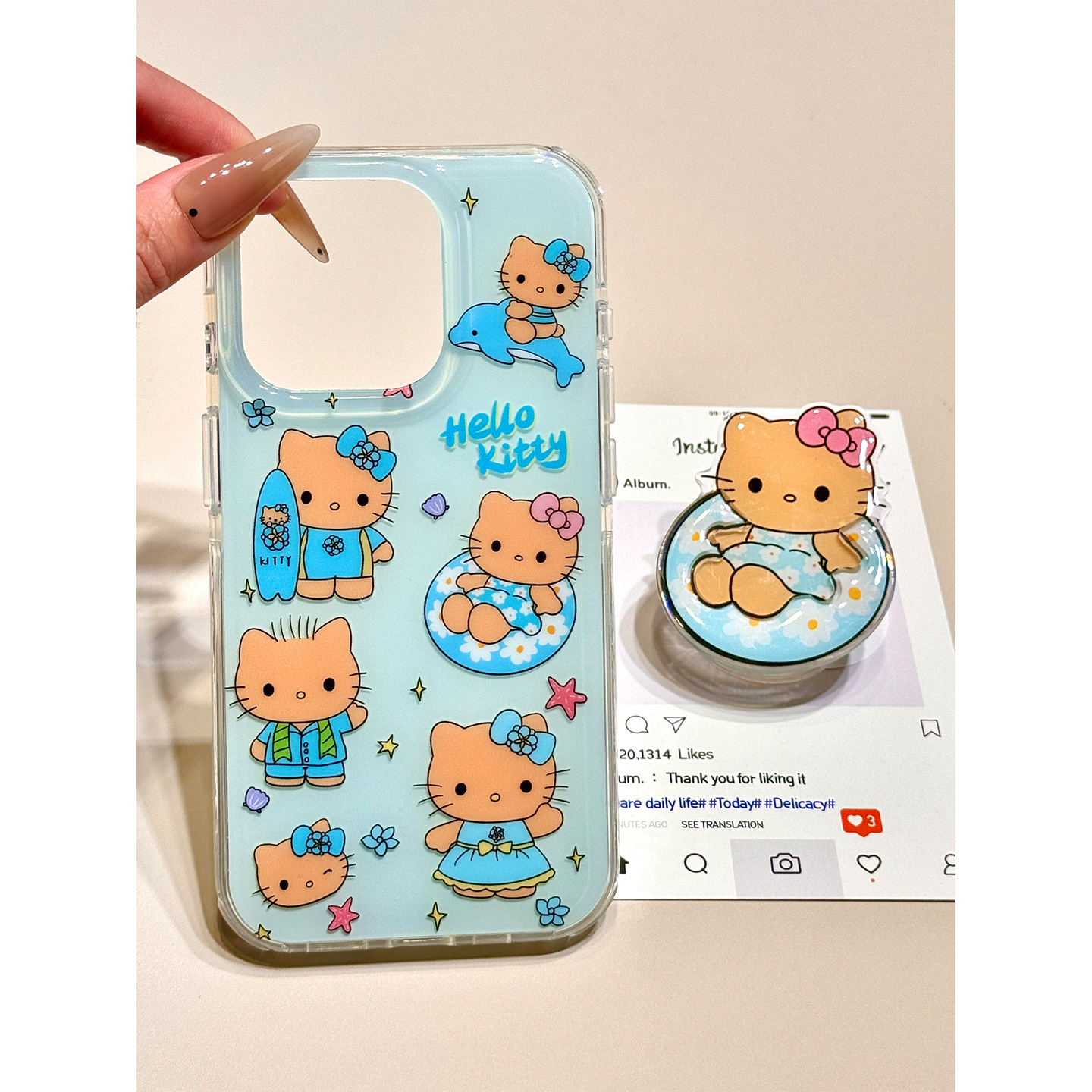 涂鸦可爱黑皮泳池Kitty猫支架适用iphone15promax手机壳苹果16新款14pro女款13promax全包15防摔套16Pro硬壳