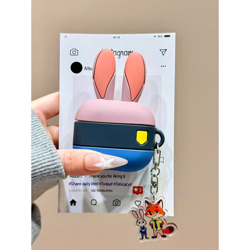 ins可爱立体耳朵兔子警官朱迪适用AirPodsPro三代耳机壳苹果蓝牙AirPods4代软Pro3代硅胶1/2/3代防摔Pro2代女