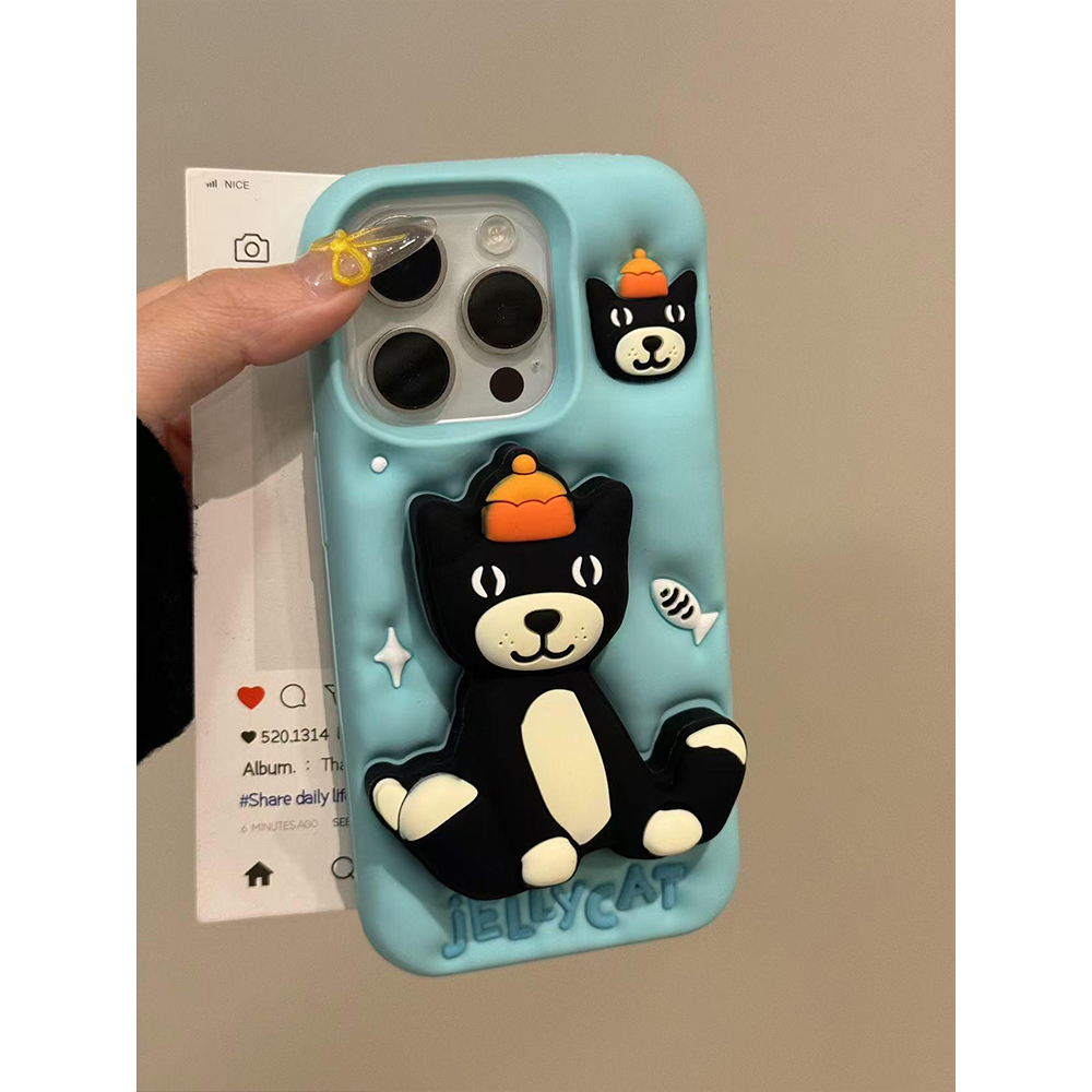 jellycat卡通可爱吉利猫伸缩支架适用iphone15promax手机壳苹果16外壳14pro硅胶13promax全包15防摔16Pro小众