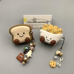 jellycat吐司面包炸虾薯条适用苹果无线蓝牙AirPodsPro三代耳机壳4代软AirPods1 2代硅胶3代保护套Pro2防摔女