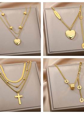 Double Layer Hollow Clavicle Chain Stainless Steel Necklace