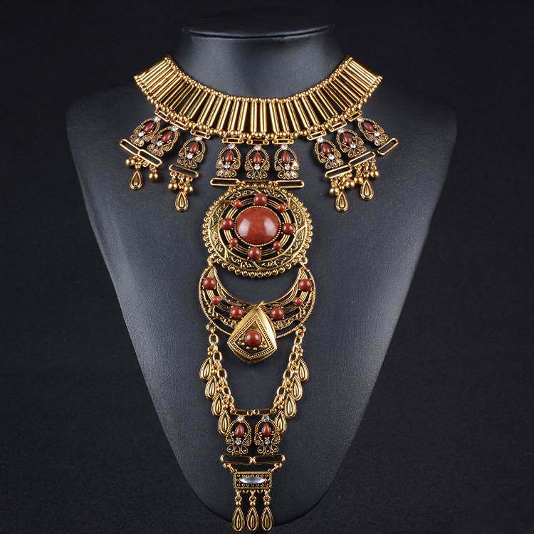Fashion new exaggerated retro gem ethnic style necklace项链