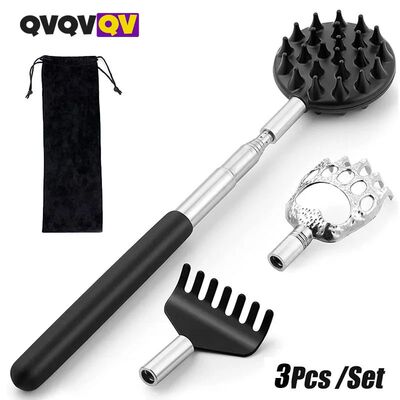 Stainless Steel Telescoping Back Scratcher with 3Pcs Detacha