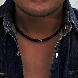 Trendy Simple Black Matte Stone Beads Necklace Men Summer