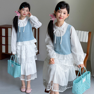 女童春装裙子套装韩系连衣裙2026新款中大童女孩蕾丝半身裙两件套