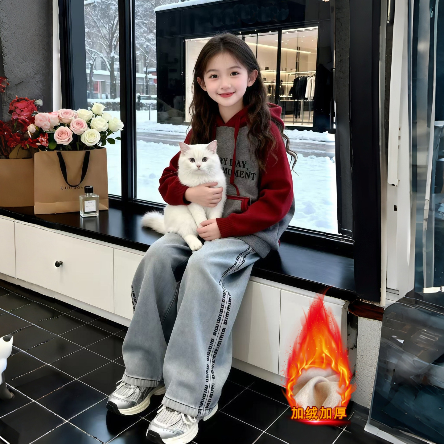 女童红色毛衣加厚秋冬款针织衫牛仔裤套装时髦中大童女孩过年衣服,童装/婴儿装/亲子装,套装,淘宝优惠券,粉丝福利购,淘宝优惠卷