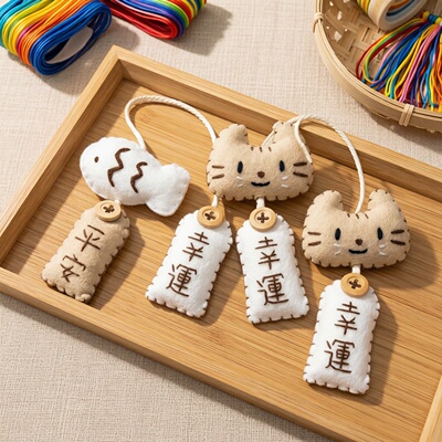 小红书同款小猫小鱼不织布御守手工材料包可爱创意礼物包挂件生日