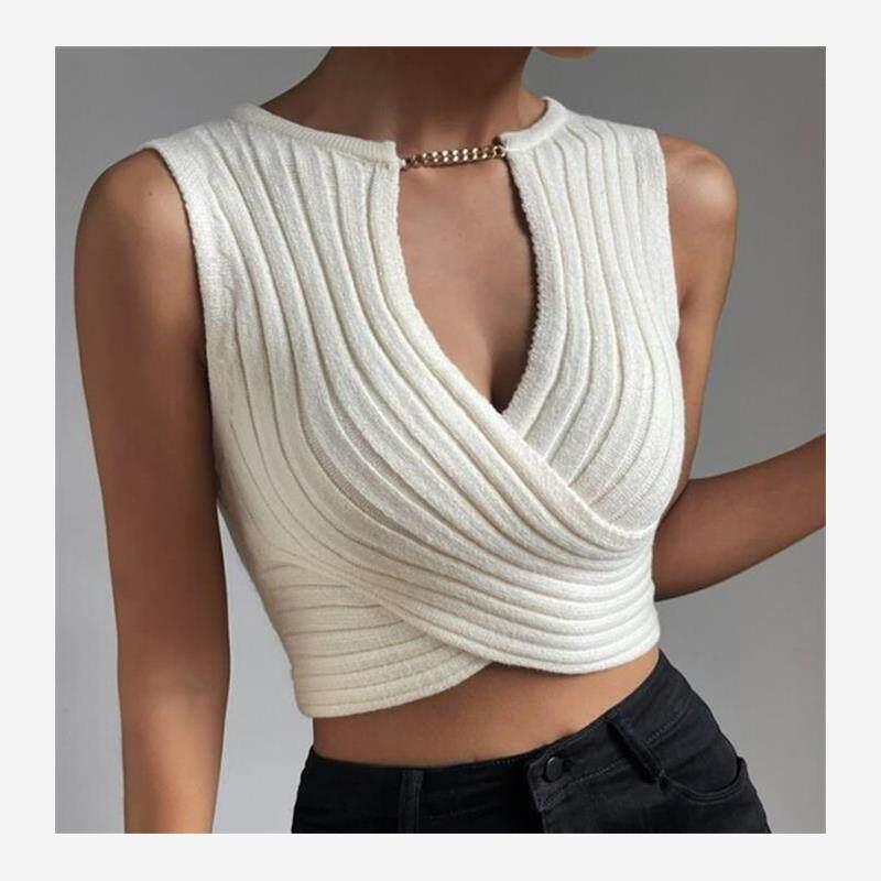 INS欧美时尚性感修身针织背心短上衣女 Crop Knit Tank Top Women