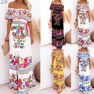夏季新款印花长款连衣裙女Summer New Printed Long Dress Women