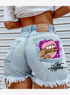 欧美时尚破洞毛边牛仔短裤热裤 Ripped Denim Shorts Jeans Women