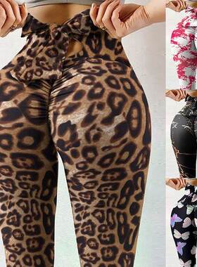 Bow Workout Yoga Pants Print Elegant Sexy Women High Waist