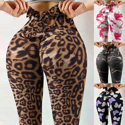 Bow Workout Yoga Pants Print Elegant Sexy Women High Waist