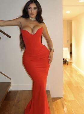 Fish bone bra and fish tail dress优雅修身鱼骨抹胸鱼尾连衣裙