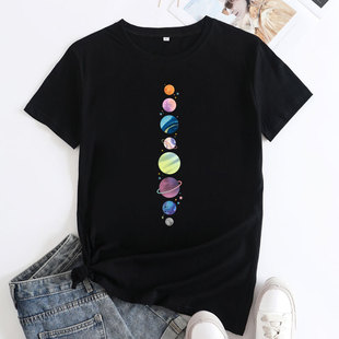 纯棉女大码休闲星球时尚圆领短袖T恤Women Summer Cotton tshirts
