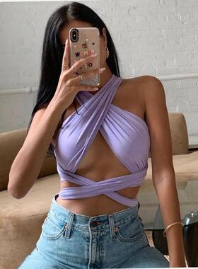 Crop Top Bandage Vest Summer Sexy Tops Woman Clothes性感