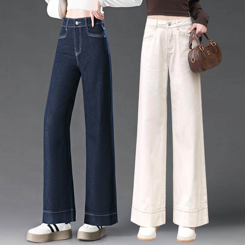 菲尚优2025年春季新款高腰窄版阔腿直筒牛仔裤女宽松垂感阔脚裤子
