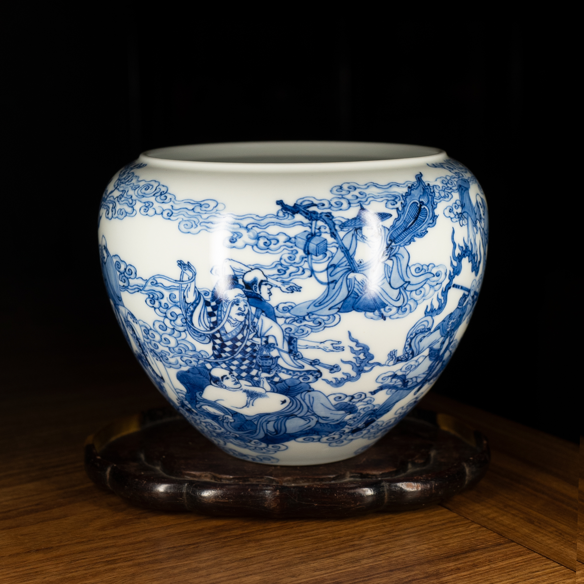 景德镇元凤羽轩余佬山手绘青花十八罗汉斗悟空小水洗名家手工水盂