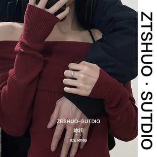 ZESHUO冰川 小众设计情侣对戒999纯银戒指一对开口可调节刻字定制