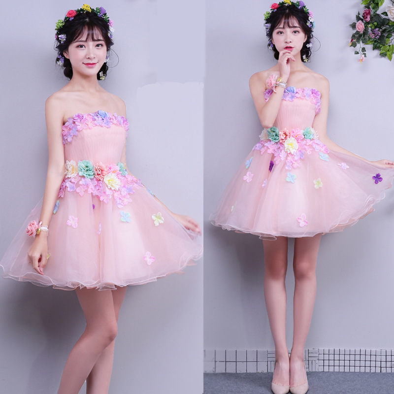 2025彩纱宴会礼服新款短裙年会酒会表演主持人双肩生日小礼服晚装