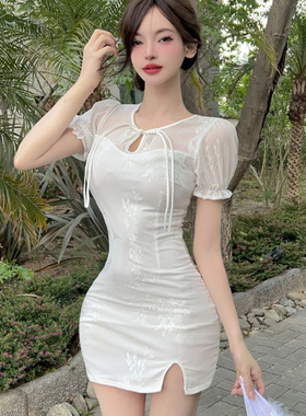 跨境外贸女装批发东南亚性感圆领改良旗袍短款连衣裙SY-1