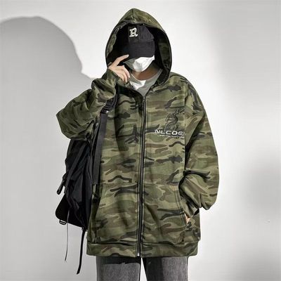 秋季新款美式冲锋迷彩外套男女薄款百搭小众开衫卫衣潮流外穿宽松