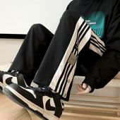 裤 子男春秋ins港风潮牌宽松直筒潮流休闲百搭排扣阔腿篮球运动裤