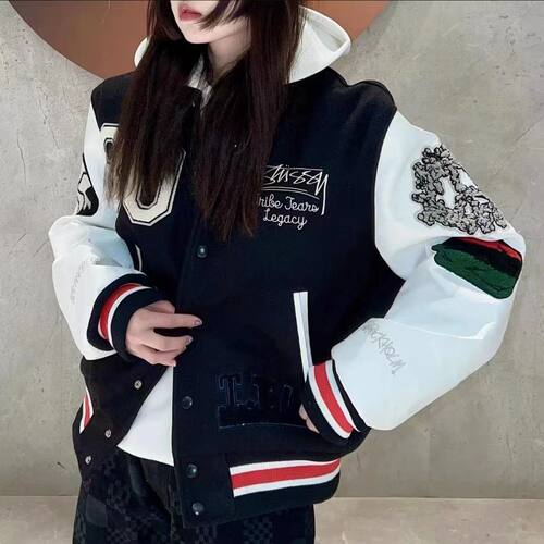 美拉德加厚西海岸秋冬男女款宽松棒球服VIBE风新款外套棒球服潮流