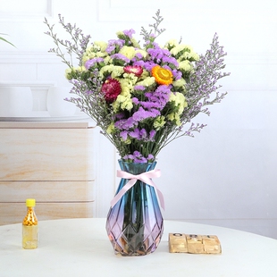 带花瓶勿忘我干花花束天然真花雏菊满天星小清新家居客厅摆设装 饰