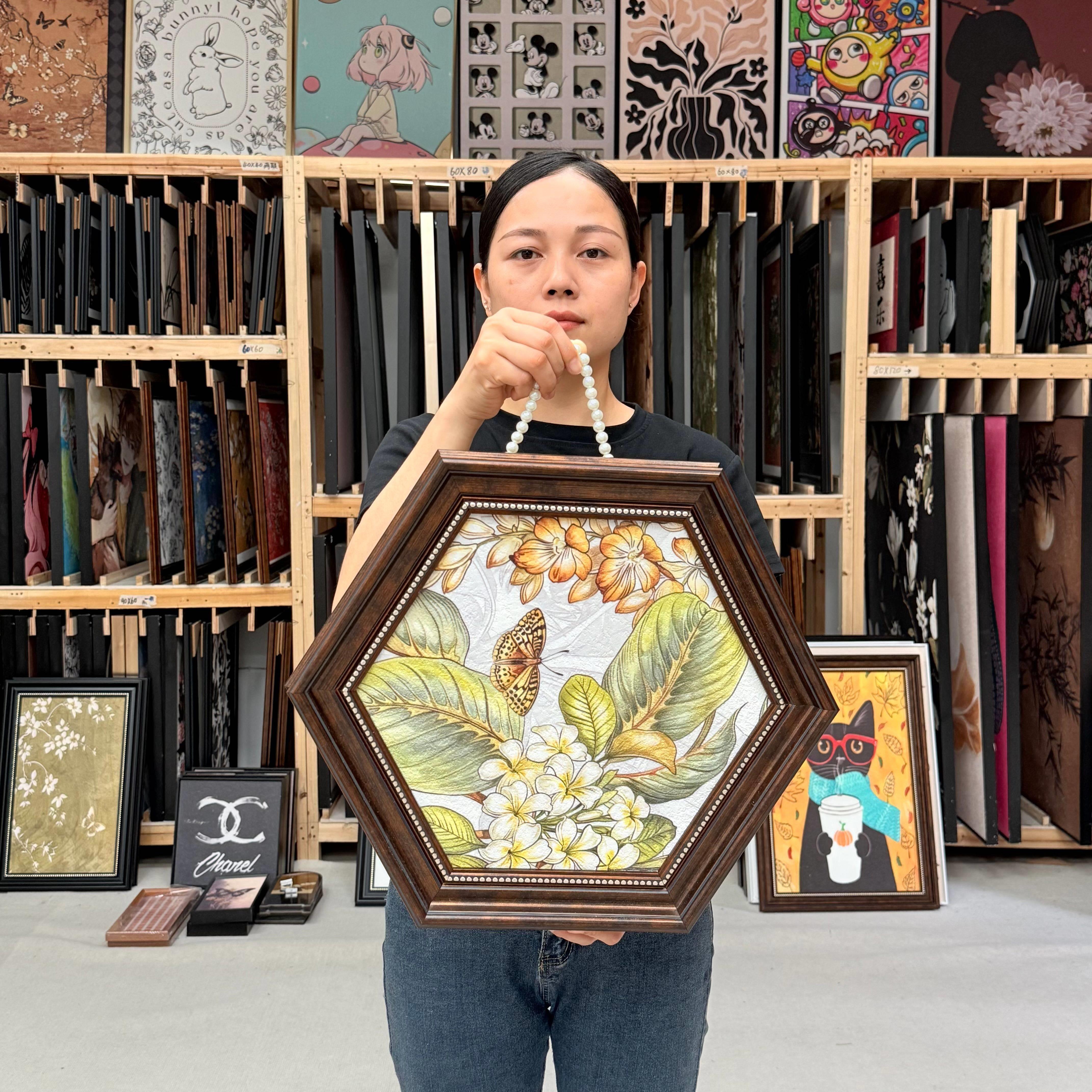 40x40中古风花卉挂画 砂岩装饰画客厅轻奢 欧框有框平面挂画