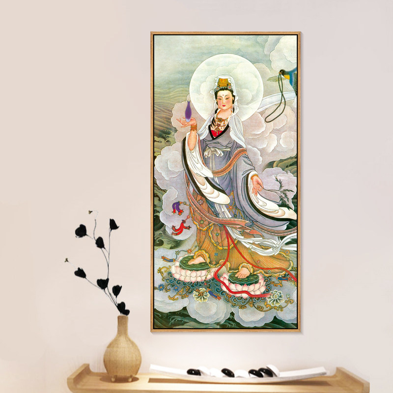 观音佛像供奉家用佛堂挂画新中式客厅玄关画观世音菩萨画像装饰画