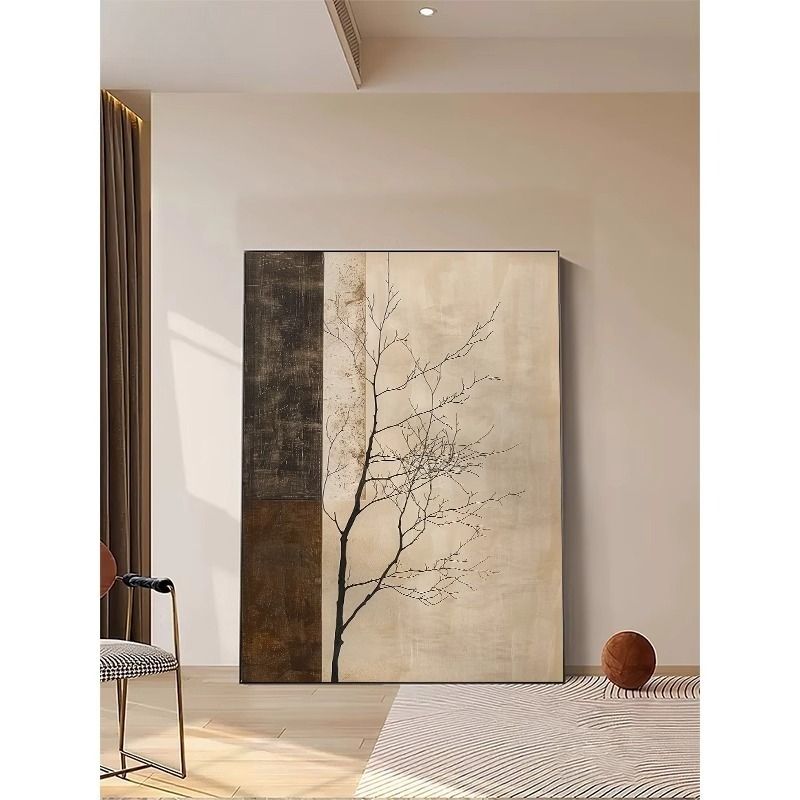 中式复古装饰画沙发古风茶室壁画树枝原木玄关走廊挂画客厅落地图片